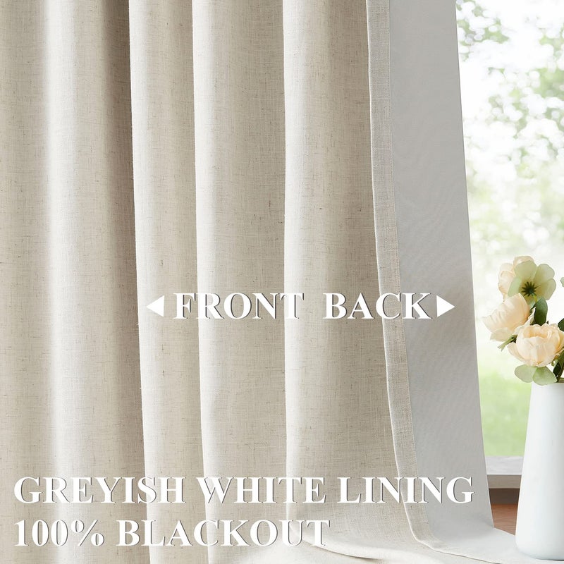 Vision Home Natural Pinch Pleated Full Blackout Curtains Linen Blended Room Darkening Window Curtains 90 inch for Living Room Bedroom Thermal Insulated Pinch Pleat Drapes with Hooks 1 Panel 60""Wx90""L - Image 3